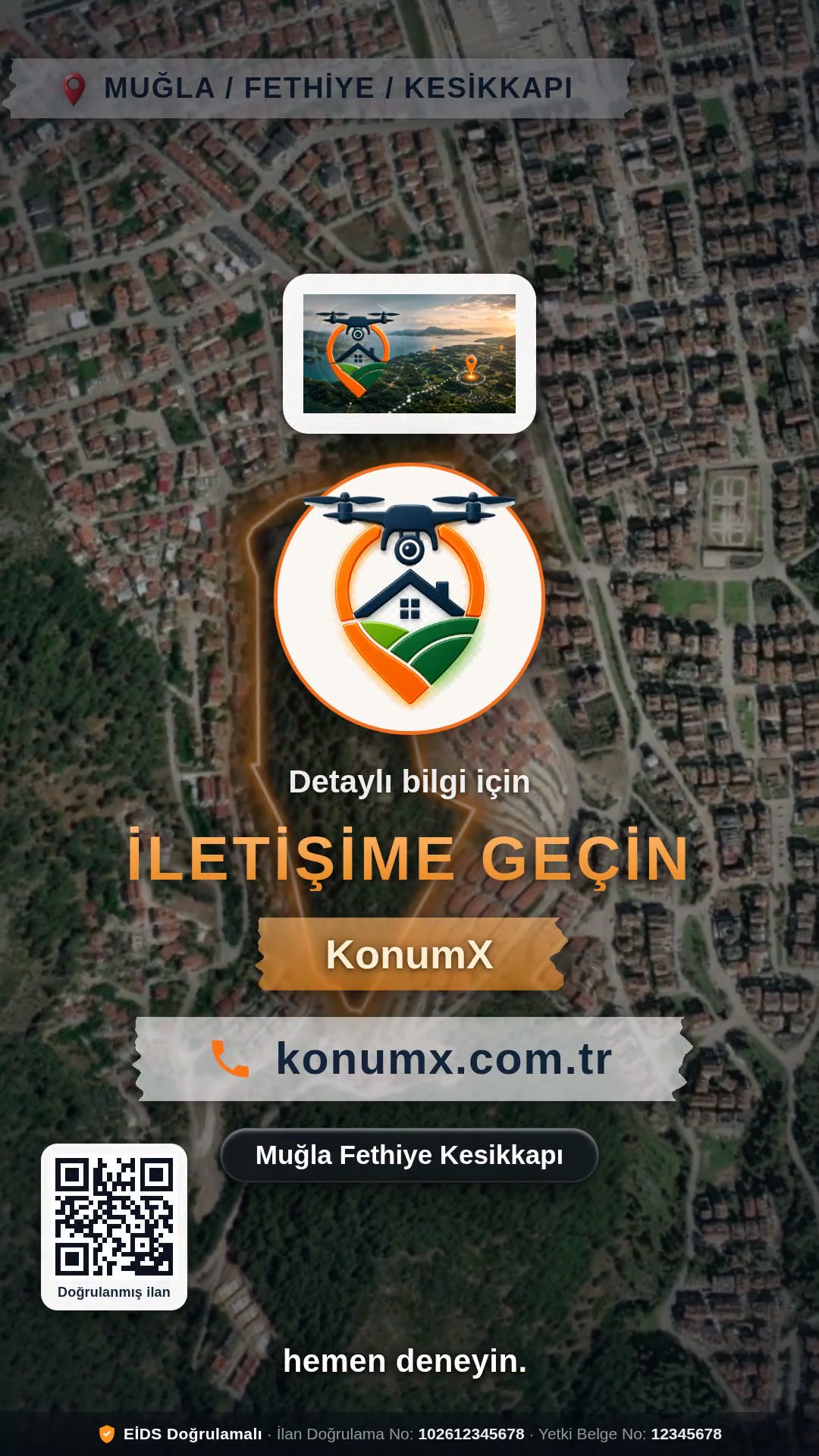 Muğla · Fethiye — KonumX sanal drone emlak tanıtım videosu örneği